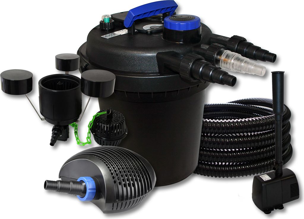 SunSun Komplettset: CPF-250 Teichdruckfilter bis 10000 L Teich 11W Teichklärer, CTF-6000 Teichpumpe 6000l/h 40W, 25m Teichschlauch 25 mm, CSP-250 ...