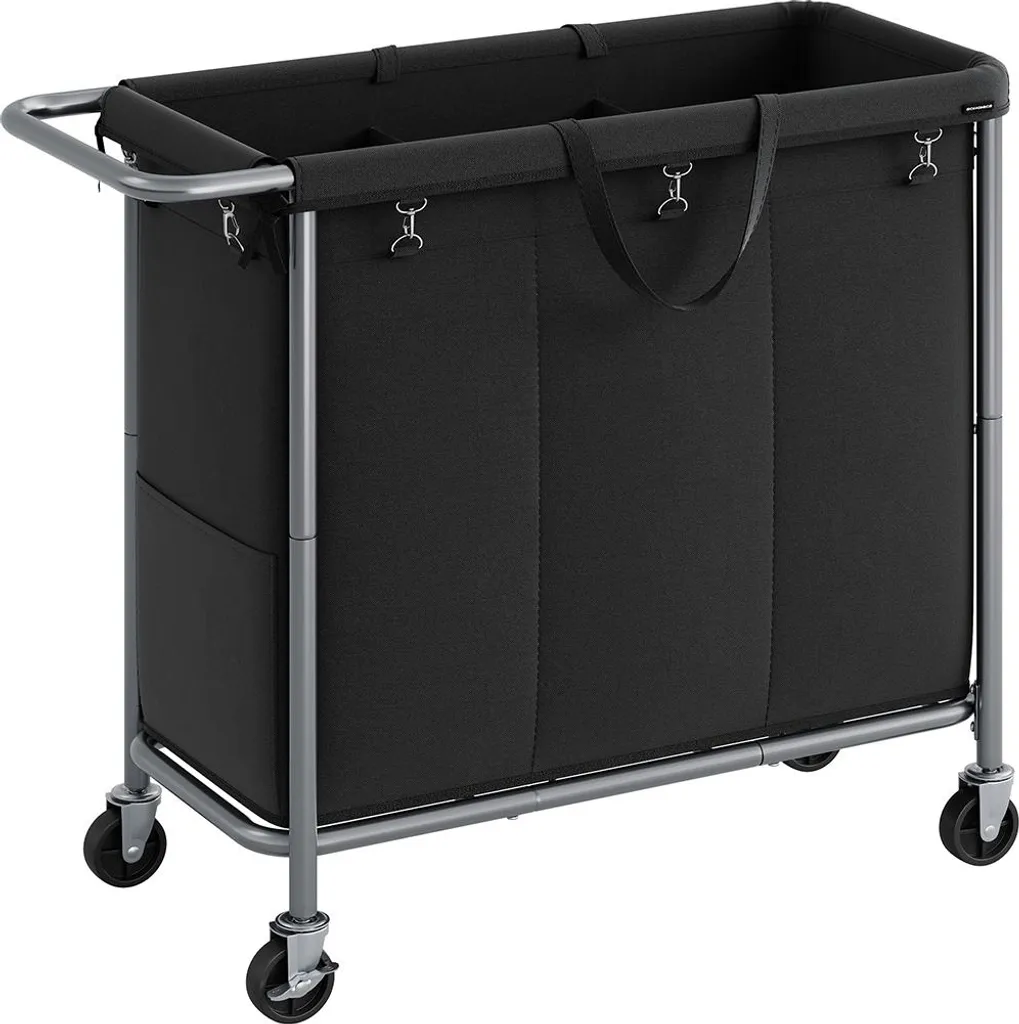 Chariot de tri à linge 3 bacs 200 litres mobile pour toute la famille