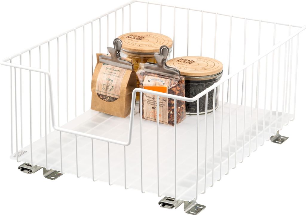 bremermann Schrank-Korbauszug 40 cm mit Einlegeboden, Küchenschublade zum Nachrüsten, Schrankauszug aus Metall, weiß