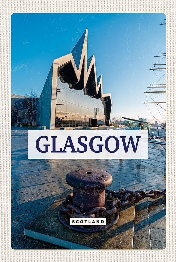 vianmo Holzschild 18x12 cm Glasgow Scotland Hafenstadt Bildmotiv Reisemotiv Abenteuer Reisen