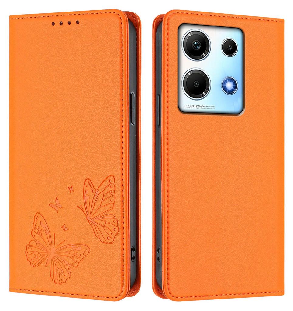 Lederhülle für Infinix Note 30 4G/Note 30 5G, Schmetterling Prägung Leder Brieftasche Schutzhülle mit Ständer Orange
