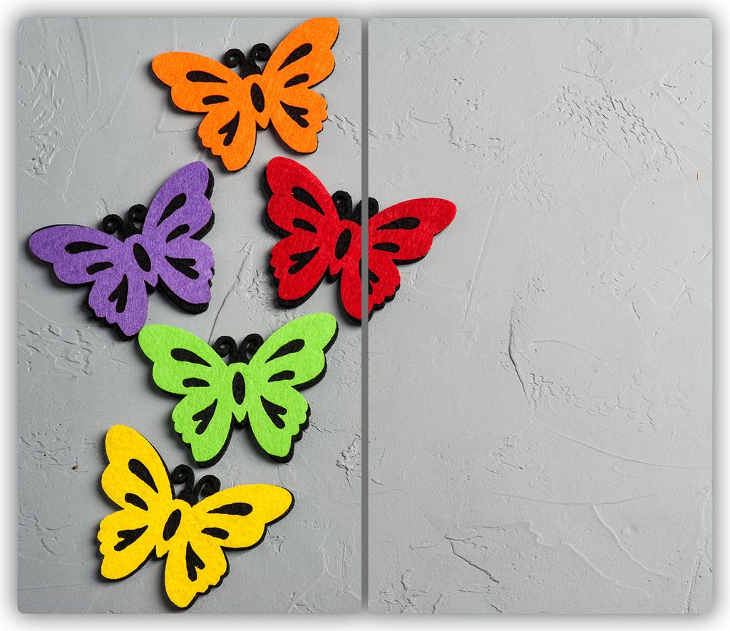 Tulup Glas-Herdabdeckplatte - 2x30x52cm - Glaskeramikkochfeld-Abdeckung Spritzschutz Zweiteilig Bunte Schmetterlinge