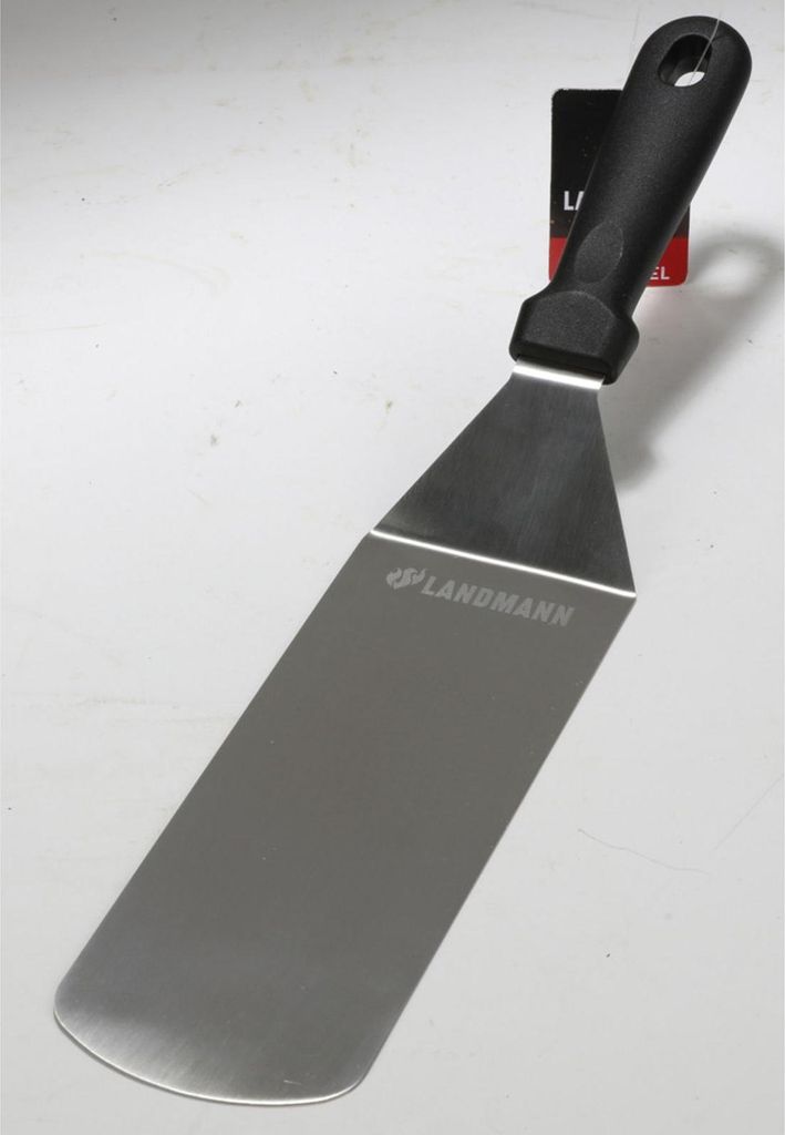 LANDMANN Burgerspachtel Edelstahl – großer Grillspachtel ca. 40×8×12 cm zum Wenden Pressen und Zubereiten von Burgern auf Grill Plancha oder P...