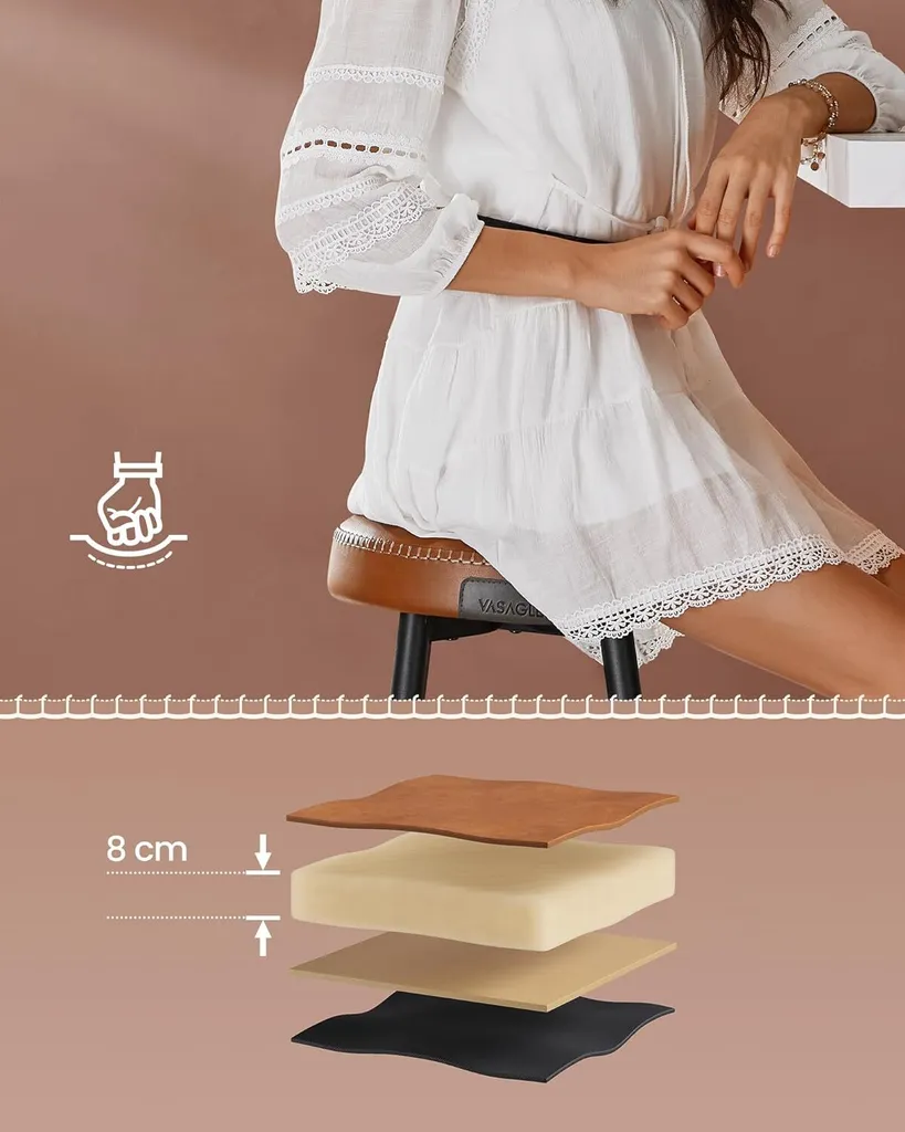 VASAGLE Collezione EKHO - Sgabello da bar, set di 2, sgabello da bar, sedia da cucina, Similcuoio, altezza 76,2 cm, per cucina, sala da pranzo, montaggio facile, marrone caramello - 3