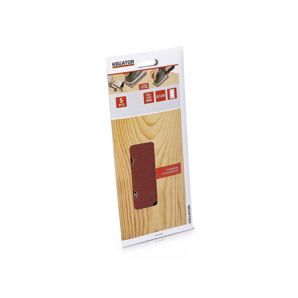 Satz mit 5 rechteckigen Schleifblättern 93 x 230 mm Körnung 120 - Kreator