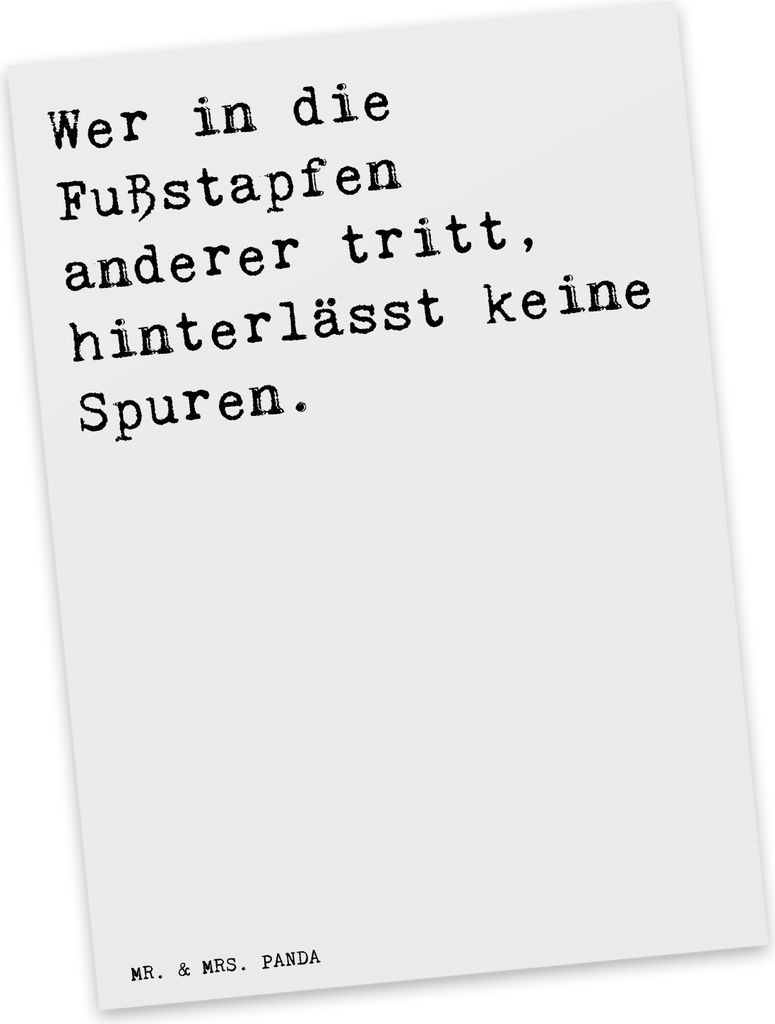 Mr. & Mrs. Panda Postkarte Wer in die Fußstapfen... - Weiß - Geschenk, Postkarten, Motivation, Weisheit, Spruch, Sprüche, Grußkarte, Abenteuer,...