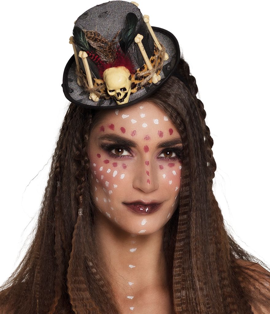 B72182 schwarz Damen Voodoo Hut-Haarreif Steampunk Zylinder mit Knochen