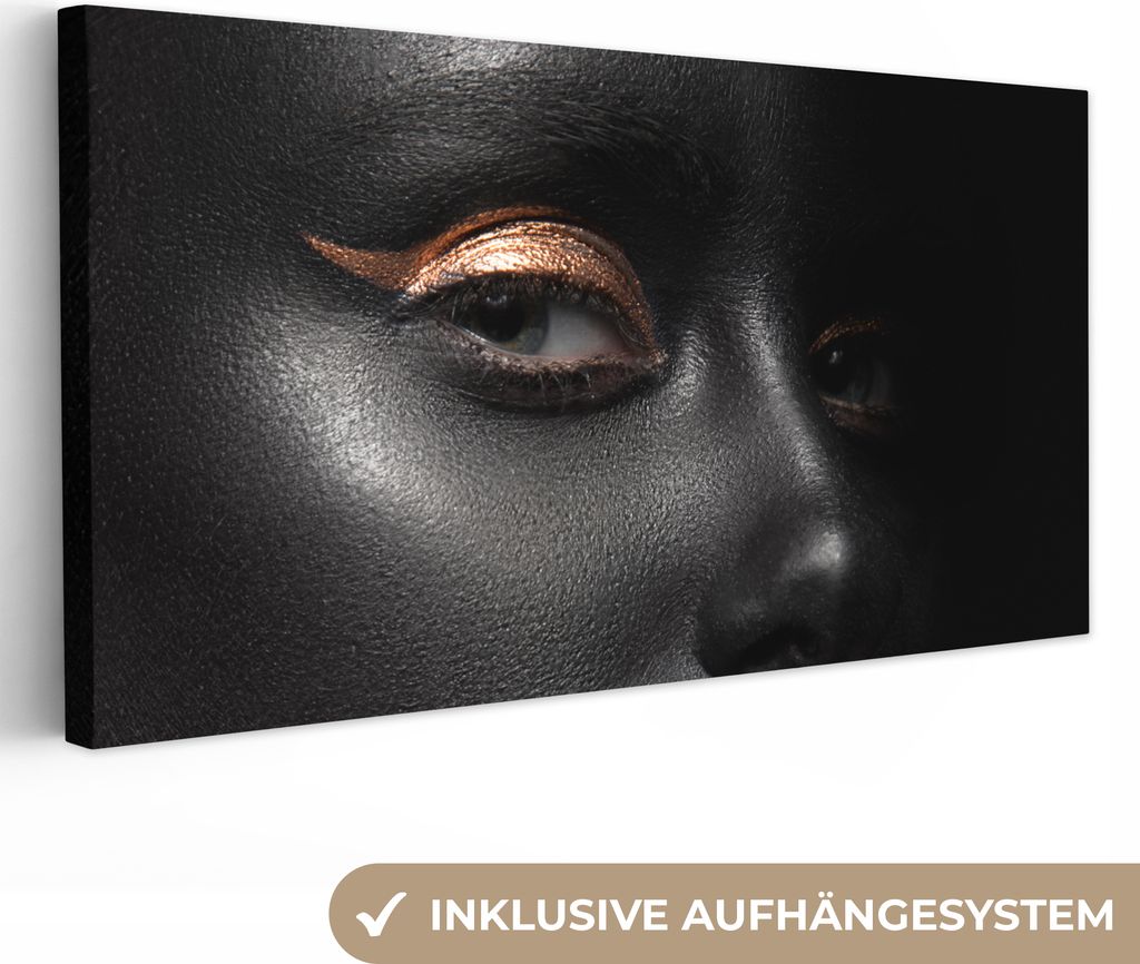 MuchoWow - Leinwandbilder - Frau - Make-up - Kupfer - Schwarz, Wandbild, Wanddeko Bilder Wohnzimmer, 80x40 cm