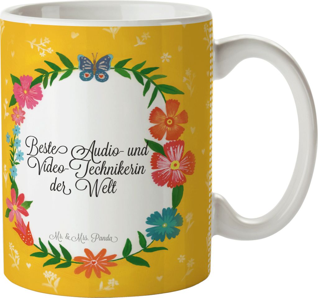 Mr. & Mrs. Panda Becher Audio- und Video-Technikerin - Geschenk, Diplom, Keramiktasse, Bachelor, Schenken, Kaffeetasse, Trinkbecher, Pott, Tasse, f...