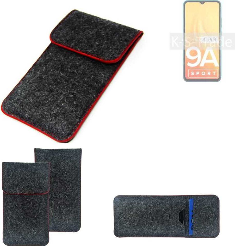 K-S-Trade Handy Schutz Hülle kompatibel mit Xiaomi Redmi 9A Sport Schutzhülle Handyhülle Filztasche Pouch Tasche Case Sleeve Filzhülle dunkelgrau