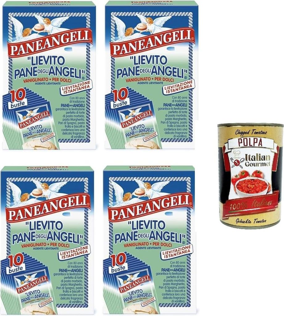 Paneangeli Lievito Vanigliato per Dolci - Vanille Hefe für Desserts - 4x Karton mit 10 Beuteln + Italian Gourmet polpa 400g