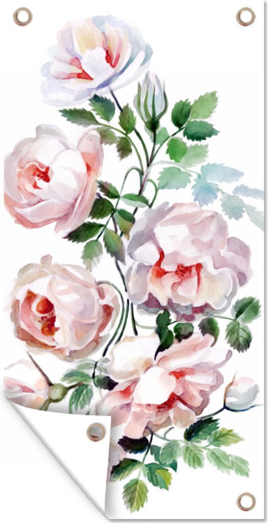 MuchoWow 80x160 cm Outdoor-Poster Gartendeko Sichtschutz Garten Poster für den Garten Aquarell - Rosen - Blumen