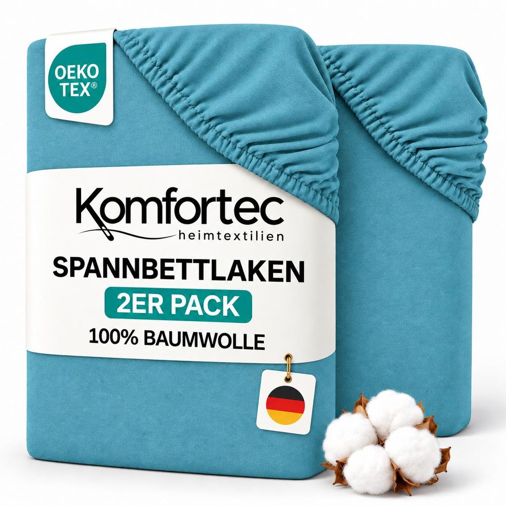 Komfortec 2er Pack Jersey Spannbettlaken 180x200 cm, 100% Produktbild 