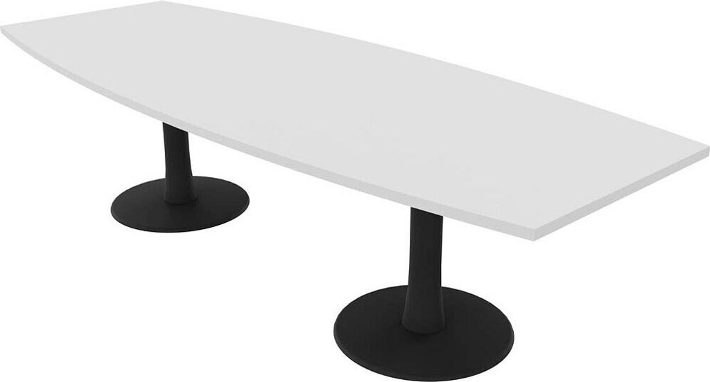 Quadrifoglio Konferenztisch Idea+ weiß Tonnenform, Säulenfuß grau, 280,0 x 80,0 - 110,0 x 74,0 cm