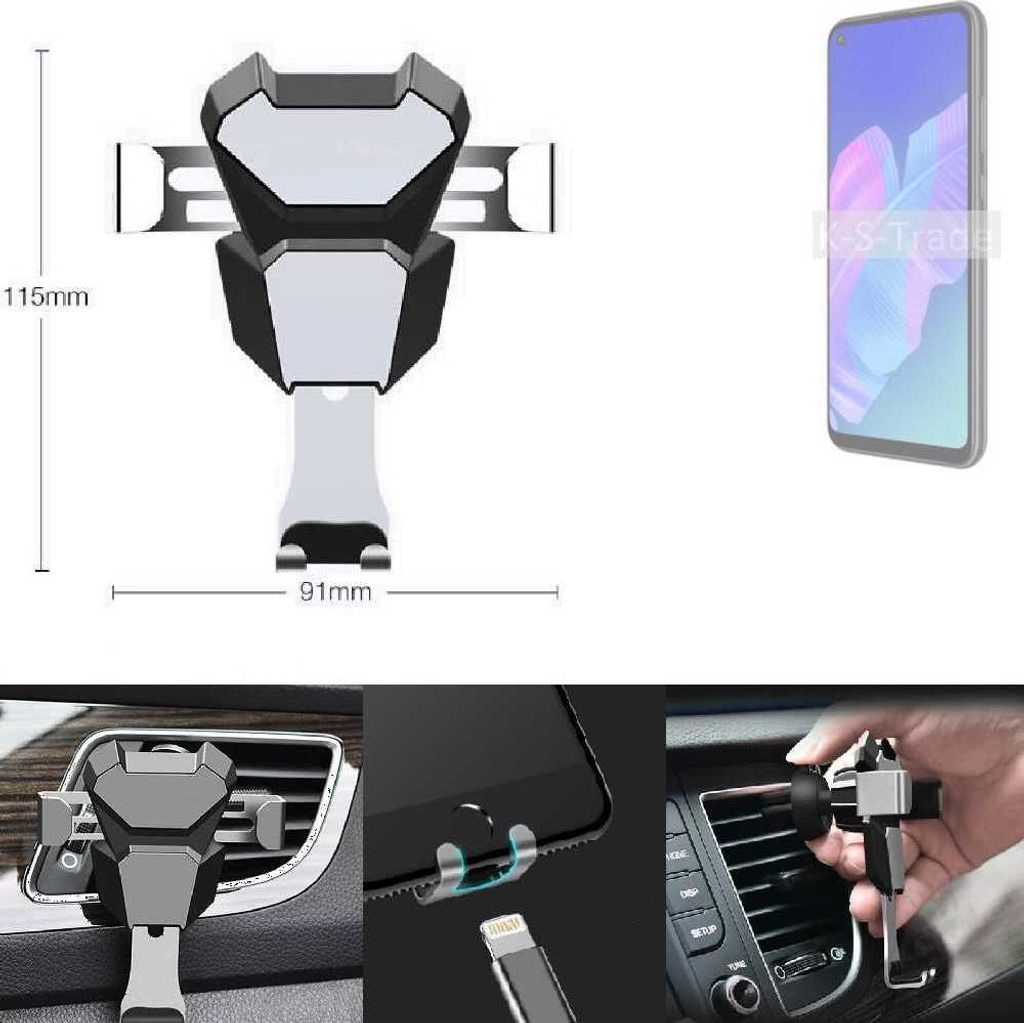 K-S-Trade Lüftungshalterung kompatibel mit Huawei P40 lite E kompakte Handy-Halterung Lüftungsschlitz Lüftungsgitter Autohalterung KFZ