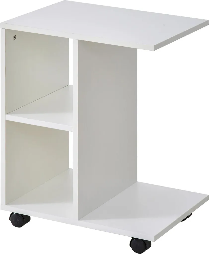 Table basse en C coulissante sous canapé - Bois et rangements - 58cm