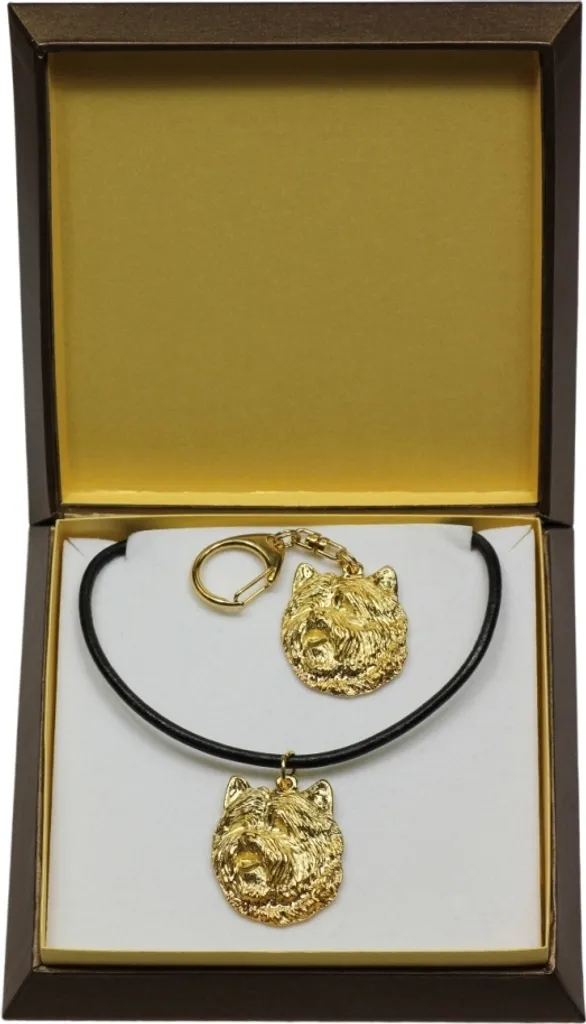 Set Regalo Cairn Terrier Art-Dog Oro - Portachiavi e Collana in Box