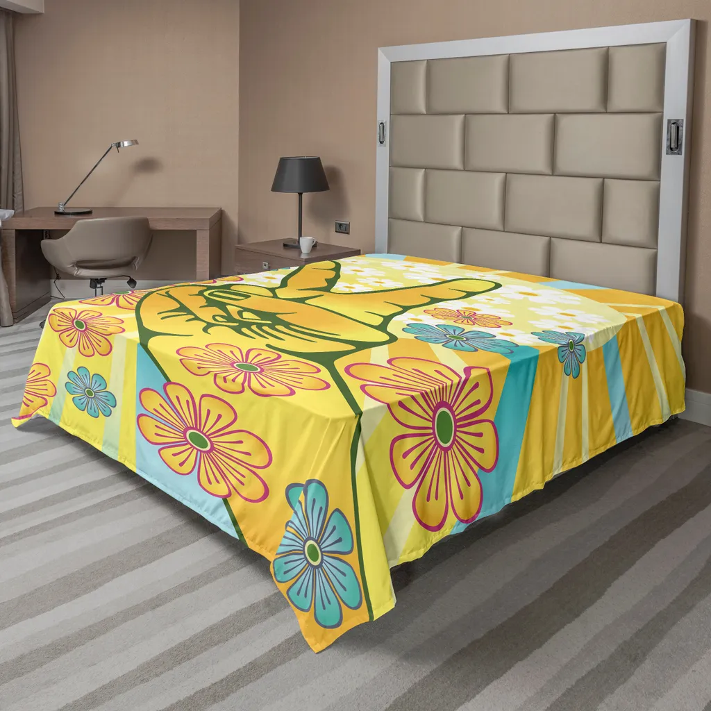 Drap de lit doux et confortable motif Paix et Soleil 275x260 cm Rose