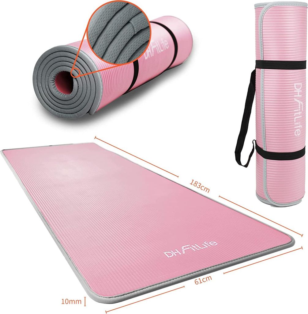 Tapis D’entraînement DH FitLife – 183 X 61 X 1 Cm – Caoutchouc NBR – Anti-déchirure – Antidérapant – Inclut Sangle De Transport – Pour Yoga, Fitness, HIIT