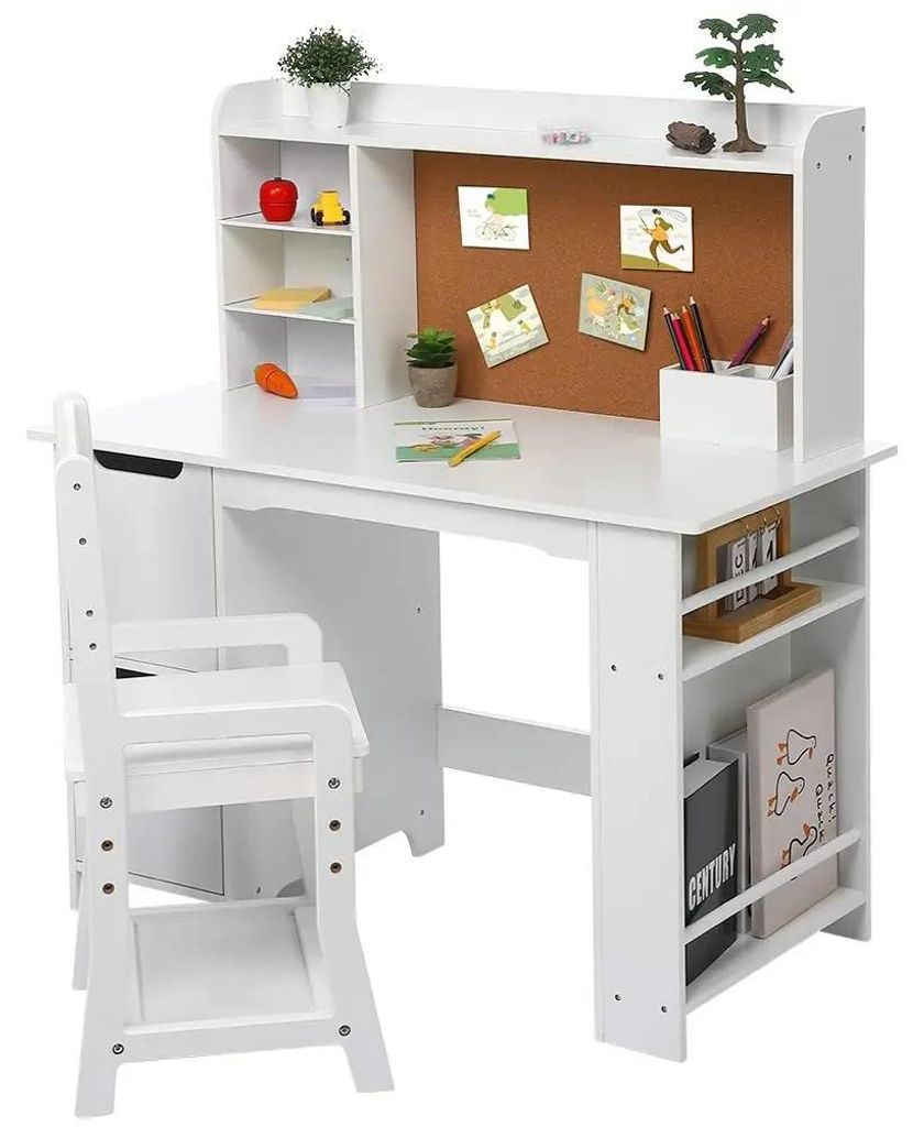 Kinderschreibtisch mit Stuhl - Schreibtisch Set für Kinder - Holztisch mit Aufsatz - Pinnwand und Stauraum - Für Jungen und Mädchen 3–8 Jahre ...
