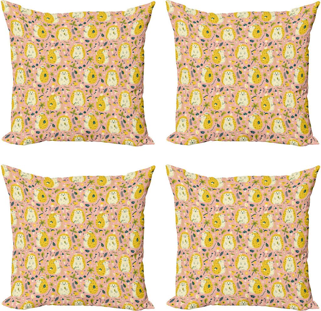 ABAKUHAUS Igel Kissenbezug Set (4 Stück), Kleines Waldtier, Moderner Doppelseitiger Digitaldruck, 40 cm x 40 cm, Mehrfarbig