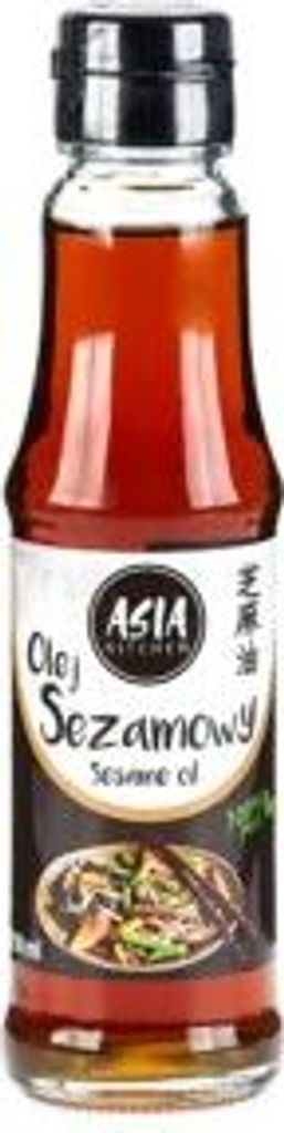 A bottle of sesame oil with a label.