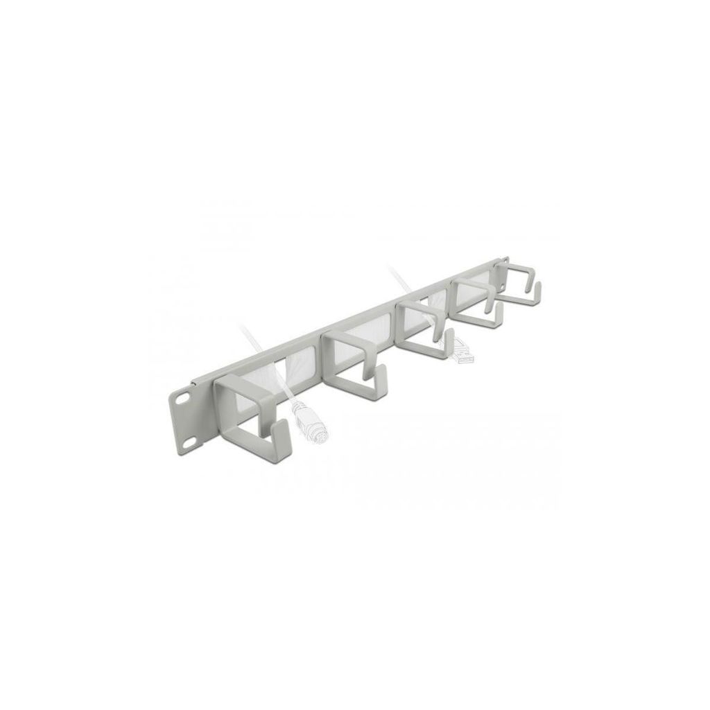 DeLOCK 19′′ Kabelmanagement Bürstenleiste mit 5 Bügeln 1 HE grau, Kabelmanagementtafel, Metall, Grau