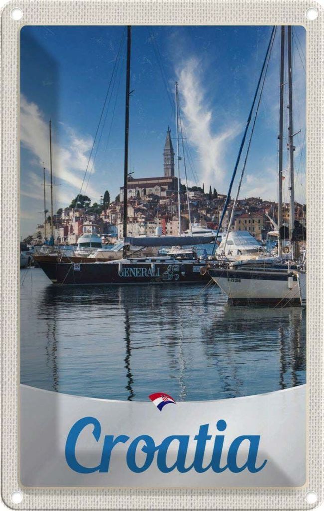 vianmo Blechschild 18x12 cm Kroatien Yacht Stadt Meer Bildmotiv Reisemotiv Abenteuer Reisen