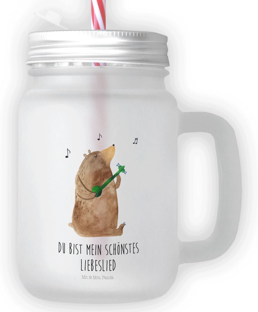 Mr. & Mrs. Panda Glas Bär Lied - Transparent - Geschenk, Mit Henkel, Herz, Teddy, Spruch, Strohhalm, Cocktailglas, Frau, Valentinstag, deckel, Sch...