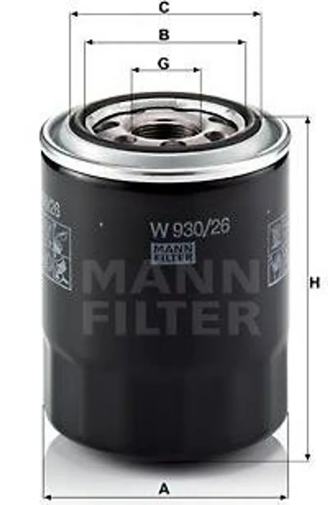 MANN-FILTER W 930/26 Filtro olio OE 2630042030 compatibile con Sorento, Pregio, K2900, K2700, K2500, Carnival, Bongo, Terracan, Porter, H350, H100, H-1, Galloper