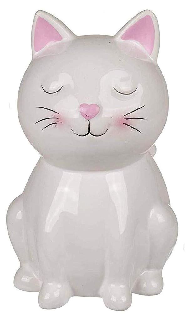 Spardose Katze weiß mit Schloss 15,5 cm