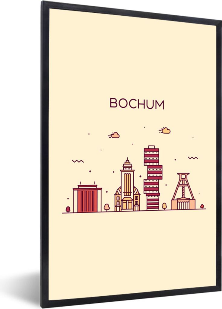 MuchoWow Gerahmtes Poster Bochum - Deutschland - Skyline 20x30 cm - Poster mit Schwarzem Bilderrahmen Wandposter Rahmen Foto Bilder - Drucken - B...