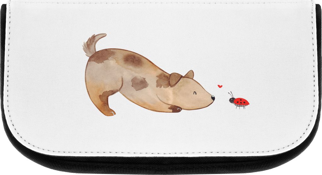 Mr. & Mrs. Panda Make-Up Tasche Hund Marienkäfer - Weiß - Geschenk, Kulturtasche, Kosmetiktasche, Mischlingshund, Necessaire, kulturtäschchen, M...