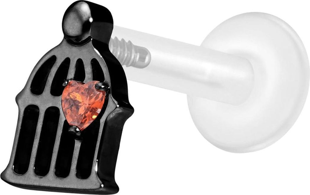 Ohrpiercing, Nasenpiercing PTFE Labret mit Innengewinde + Titan-Aufsatz KÄFIG Schwarz Stablänge: 10mm | Stabstärke: 1,6mm