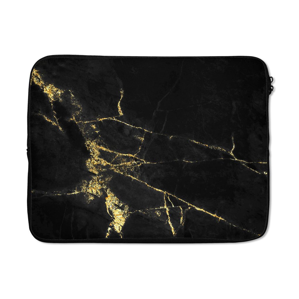 MuchoWow Laptop Hülle 17 Zoll Laptoptasche Marmor - Schwarz - Gold - Luxus - Zipper - Schutzabdeckung