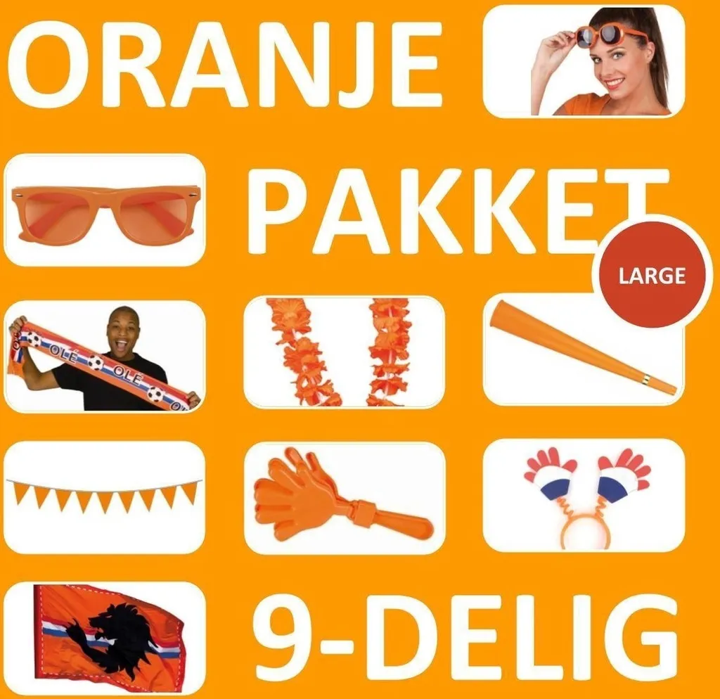Kit Tifoso Olanda 9 Pezzi Arancione | Confezione Party Europei 2021