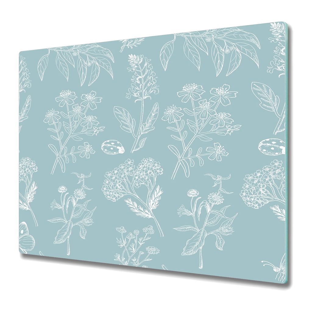 Küche Schneidebrett - Schneidebrett Glas - Herdabdeckung -Blumen weiß umrissen