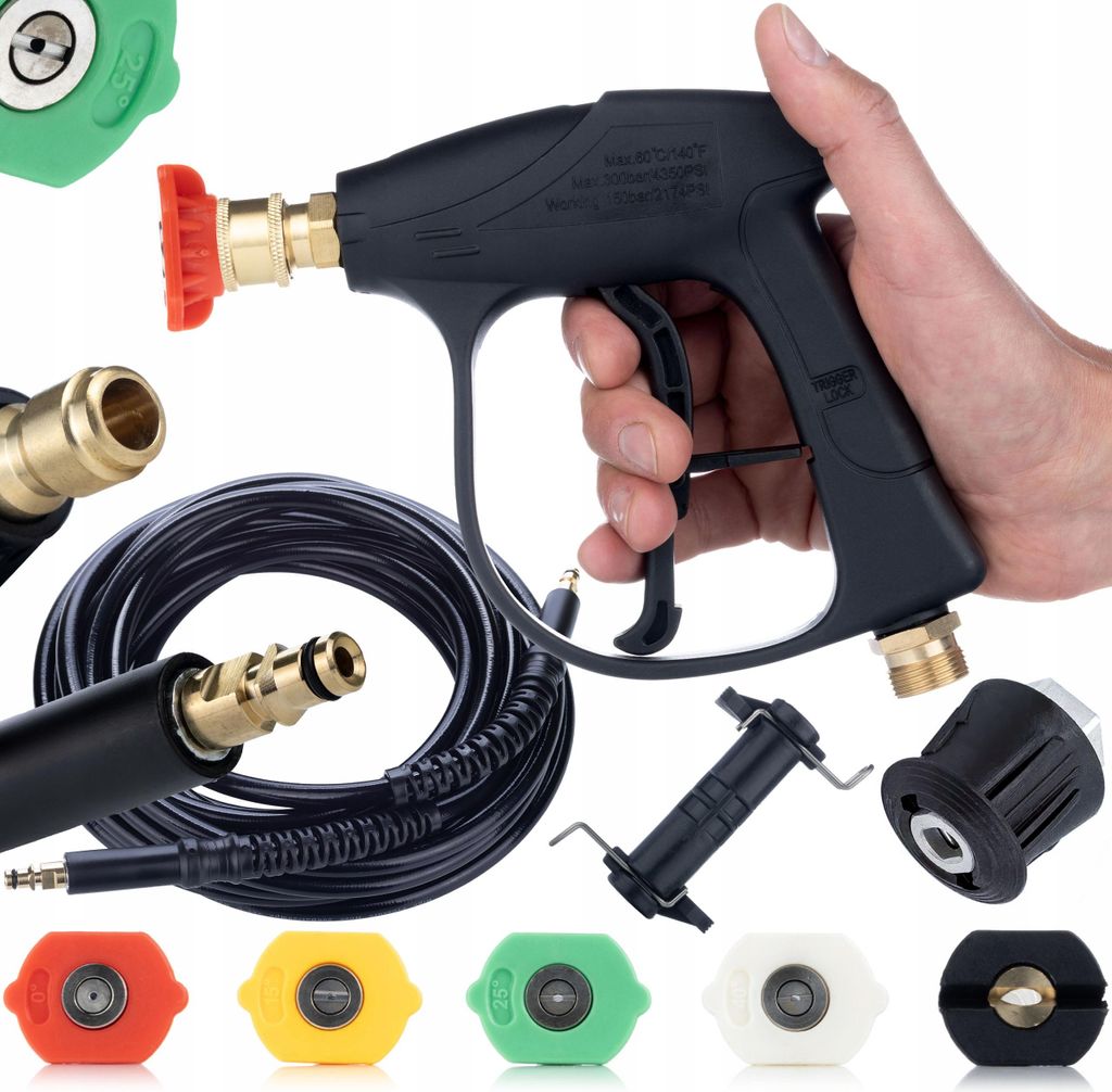 Hochdruckreiniger Zubehör Set – Pistole 300 bar | 5 Düsen 0°-60° | 8 m Schlauch Click-Click | Adapter Click + M22 | Kompatibel mit Kärcher K...