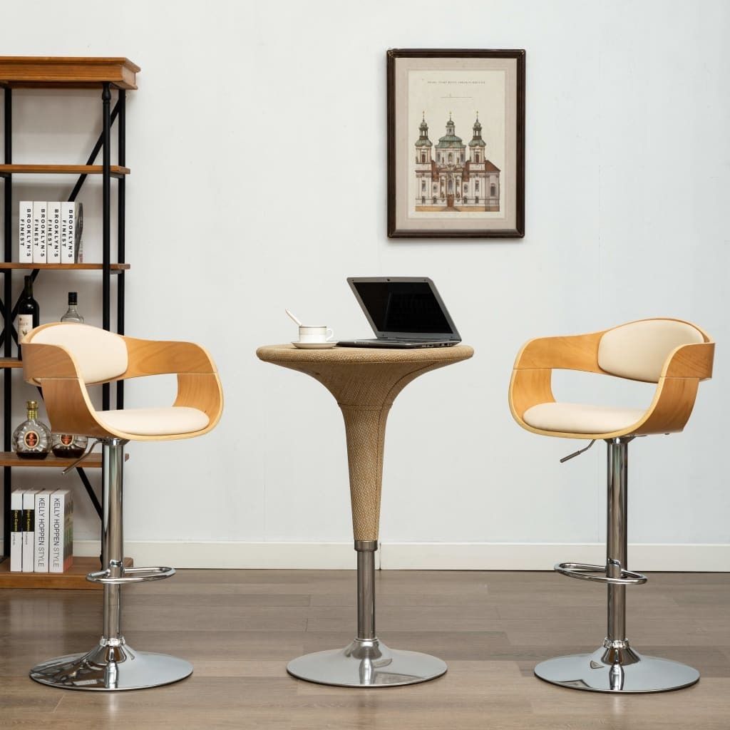 The Living Store Barhocker 2 Stk. Creme Bugholz und Kunstleder