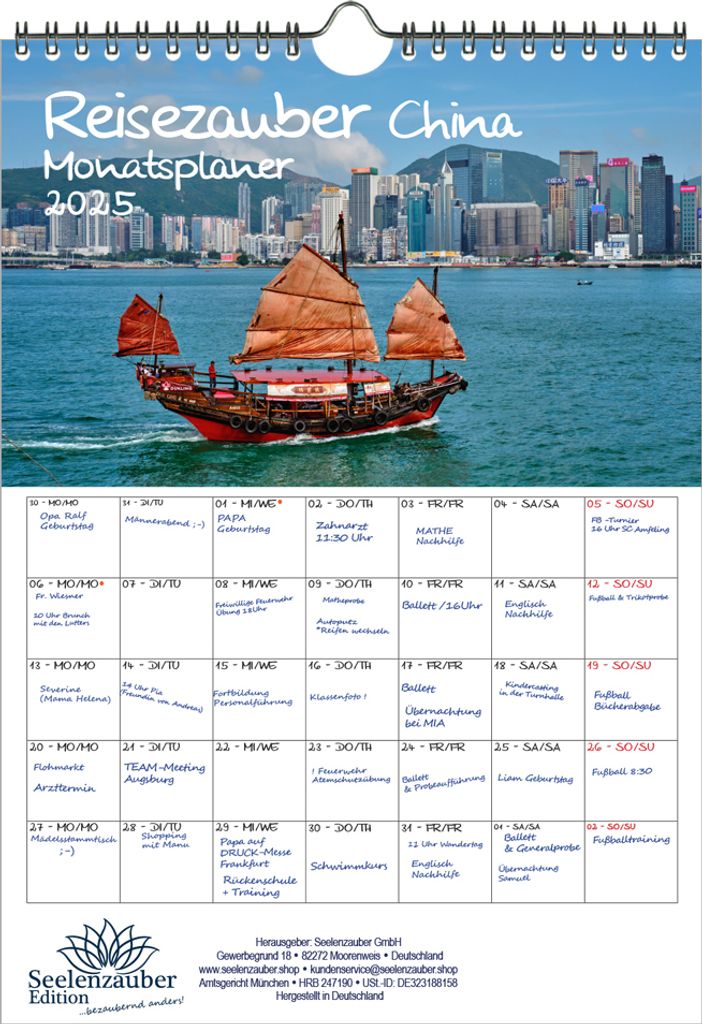 Reisezauber China Planer DIN A4 Kalender für 2025 Peking Stadt Reise Land Urlaub - Seelenzauber