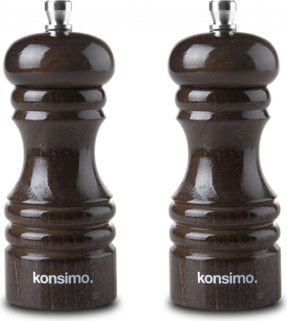 Konsimo Satz Mühlen 2-tlg. Mechanismus aus rostfreiem Stahl "MILOS", Braun, Buchenholz, Classic, 12 cm