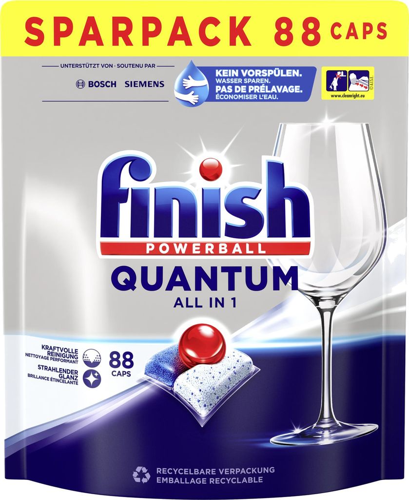 Finish Powerball Quantum All-in-1 Geschirrspültabs 88 Caps - Tiefenreinigung & Glanz