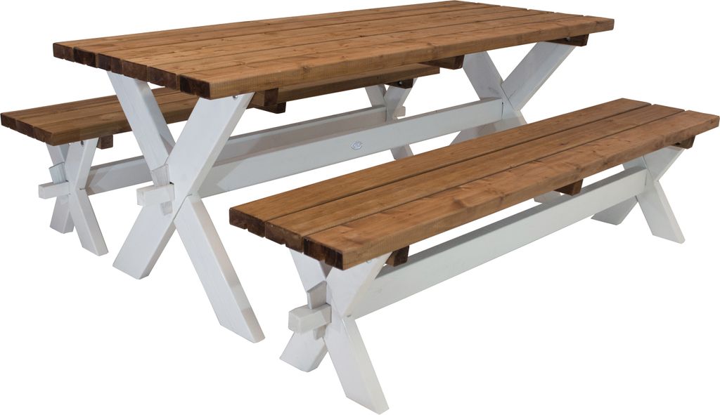 AXI Celine Picknicktisch aus Holz in Braun & Weiß für 6 Personen | Picknick Tisch / Picnic Table / Picknickbank für Erwachsene | Set für den Ga...