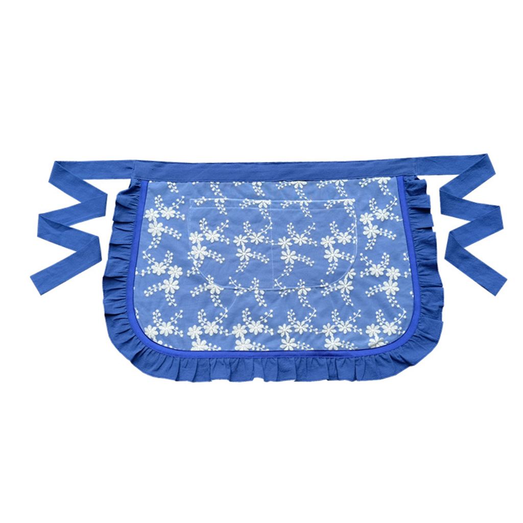 Taillenschürze Soft Touch ölbeständige Spitze bestickt Damen Kellnerin kurze halbe Schürze mit 2 Taschen für die Küche-Blau