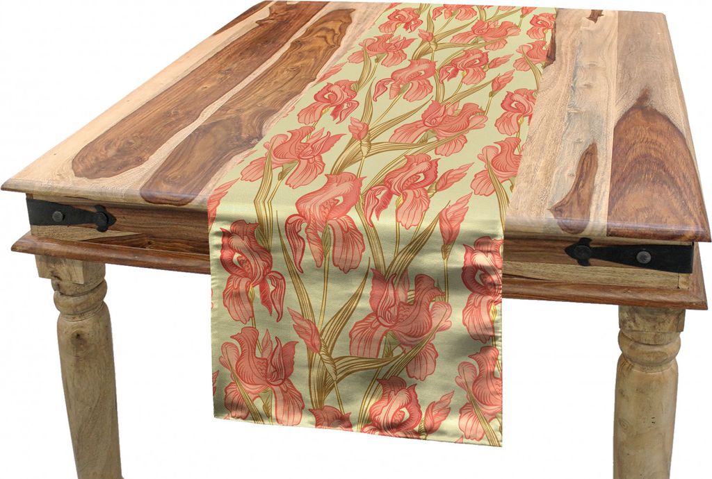 ABAKUHAUS Blumen Tischläufer, Old Times Design Blumen, Esszimmer Küche Rechteckiger Dekorativer Tischläufer, 40 x 180 cm, Beige Lachs