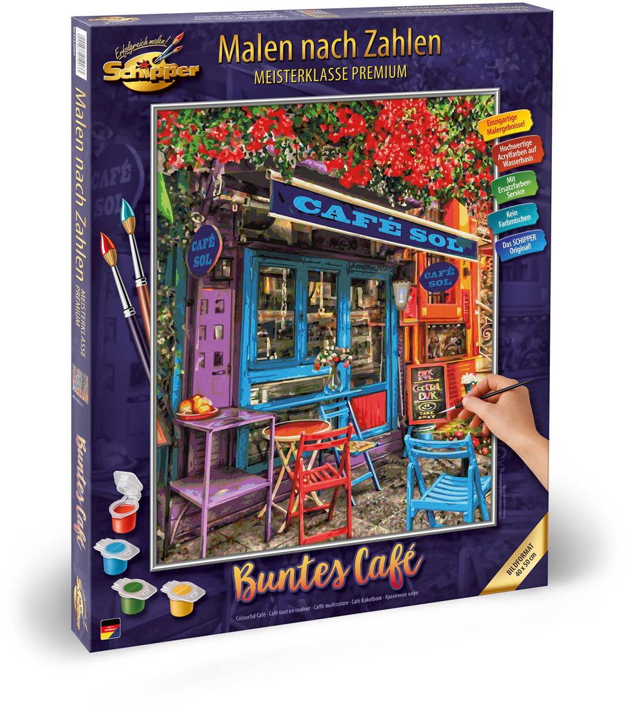 Schipper 609130903 Malen nach Zahlen – Buntes Café - Bilder malen für Erwachsene, inklusive Pinsel und Acrylfarben, 40 x 50 cm
