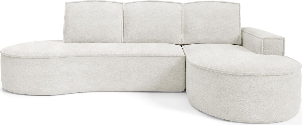BETTSO Großes Ecksofa FLOW mit Schlaffunktion und Kissen weiß in Abriamo Stoff Rechts