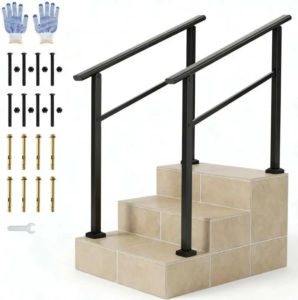 Rampe d'escalier réglable en aluminium noir résistant aux intempéries (x2)