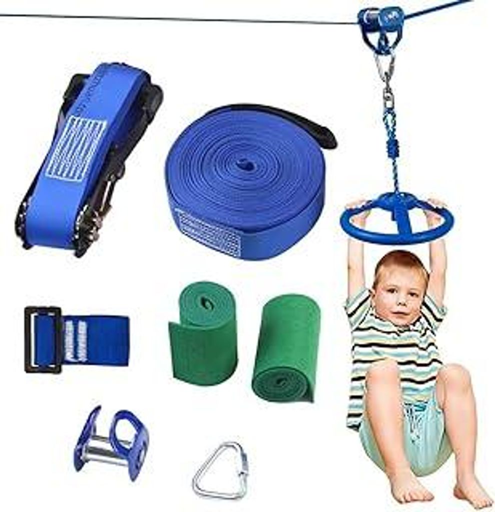 Slackline-Set mit Seilrolle + Baum Schutz, 15m Slackline, Pully-Zubehör für Hindernisparcours