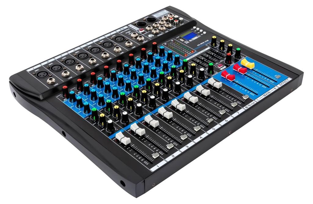 Audio-Mischpult - 8-Kanal DJ-Controller/Mixer - Bluetooth - USB - 48V Phantomspeisung - 5-Band EQ - Für Live & Studio - Schwarz